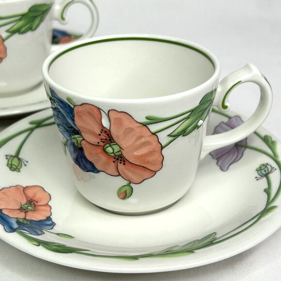 Villeroy & Boch Amapola Set Of 3 Tea Cups‎ & Saucers Vitro Porcelain Floral - Picture 4 of 10